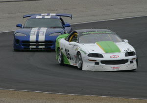 Randy Mackintosh driving his ITE Camaro at Laguna Seca